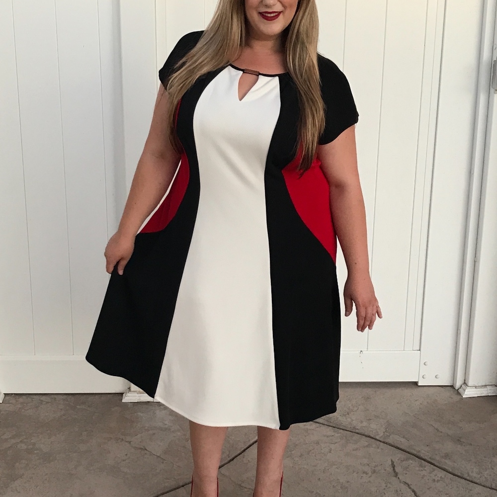 Plus Size Black White & Red Dress NWT Size 22