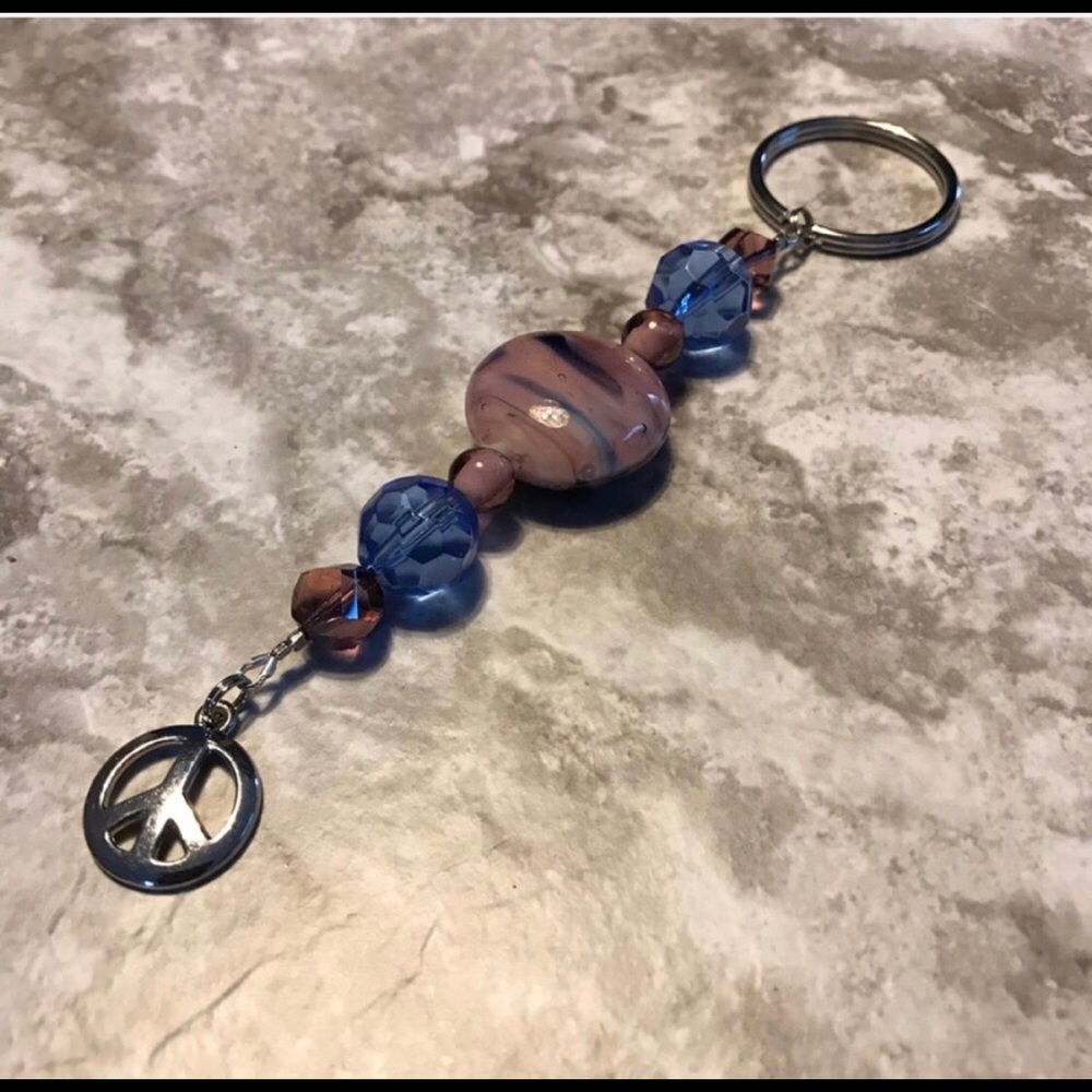 Handmade Purple and Blue Focal Bead Keychain