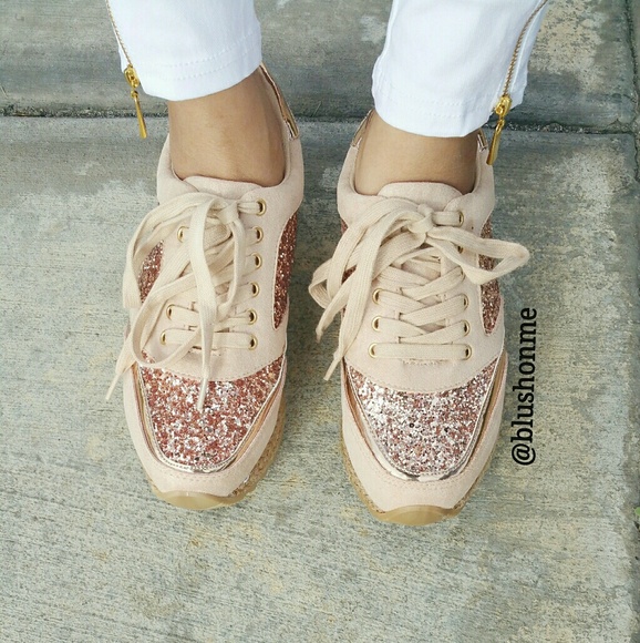Rose Gold Glitter Espadrilles Sneakers - Picture 2 of 3