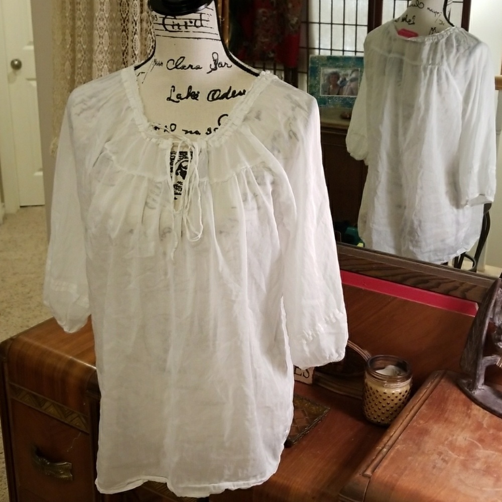 Sheer Cotton Peasant Tunic