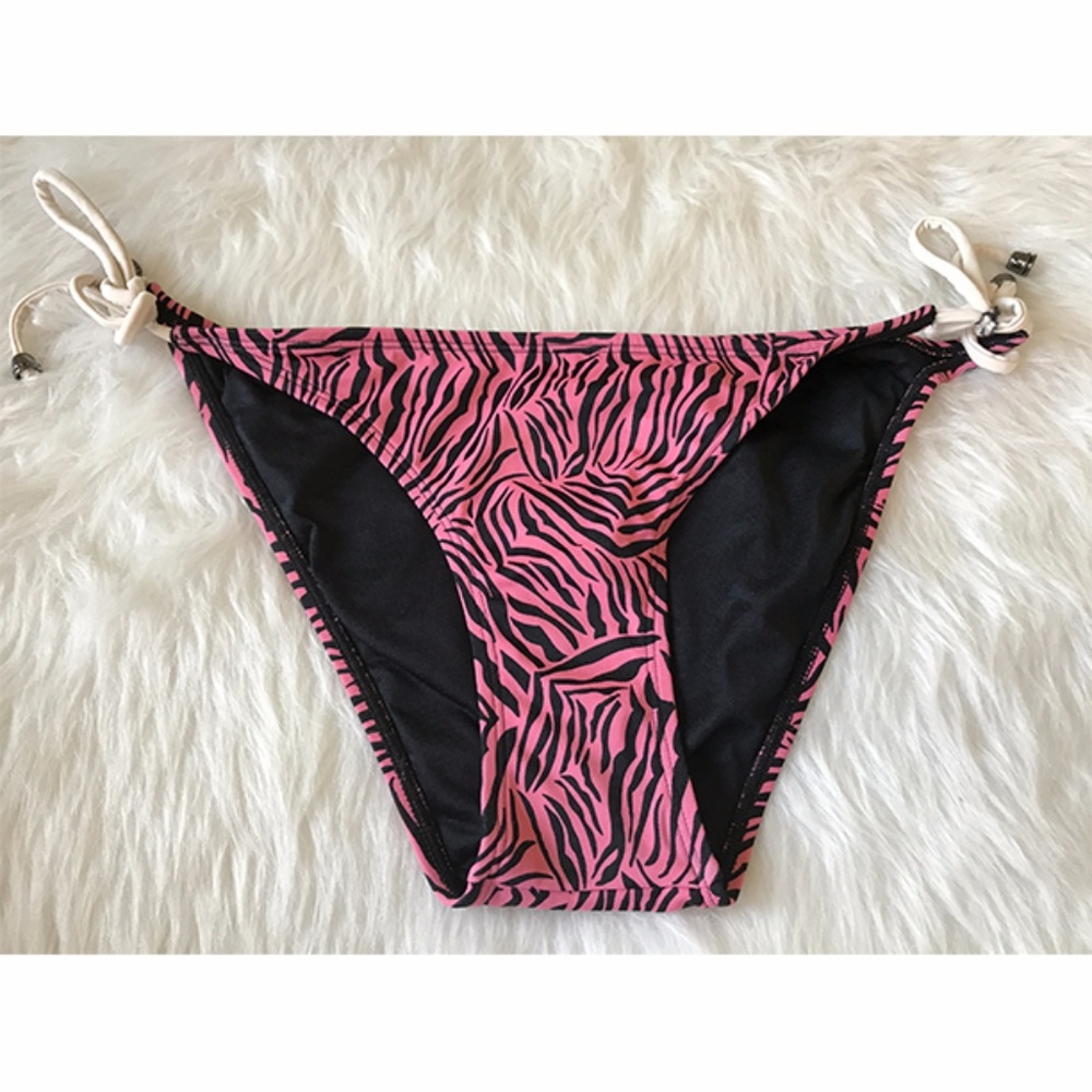 Pieces Side String Pink Black Bikini Bottom L