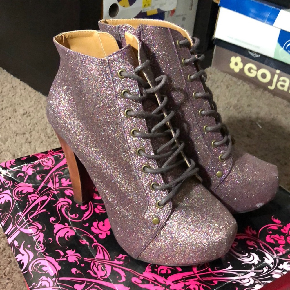 Glitter lace up booties