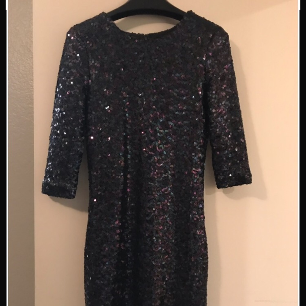 Black sequin 3/4 length sleeve dress