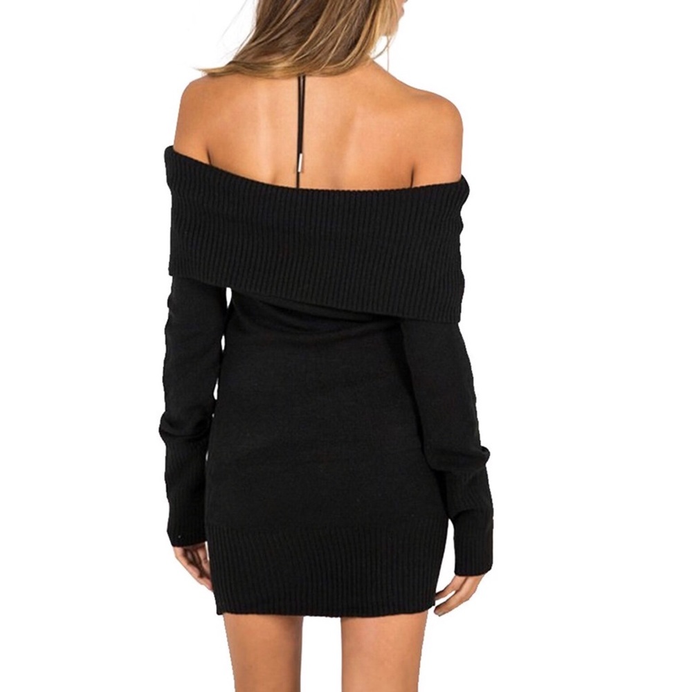 ‘Mira’ Black Off The Shoulder Sweater Dress - Picture 5 of 6