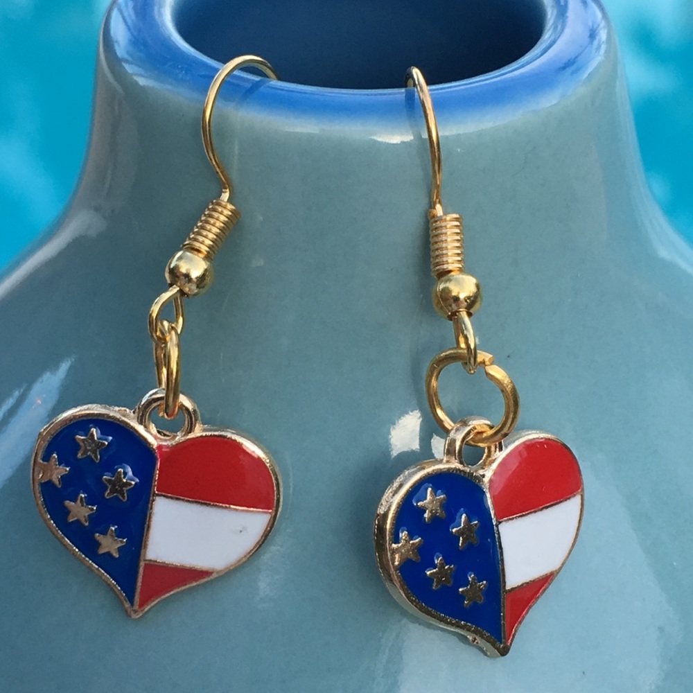 Patriotic flag heart earrings