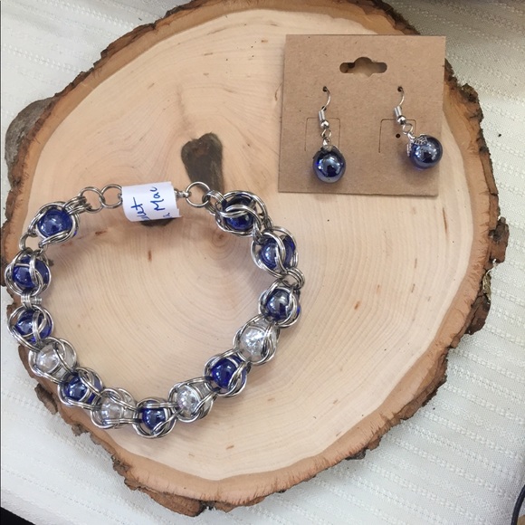 Heart shaped bracelet HANDMADE blue clear silver - Picture 3 of 8