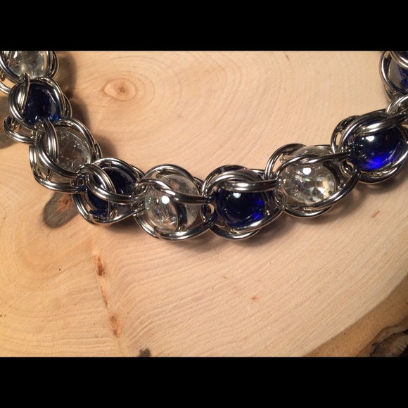 Heart shaped bracelet HANDMADE blue clear silver - Picture 6 of 8
