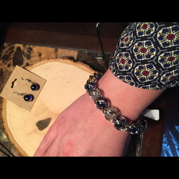 Heart shaped bracelet HANDMADE blue clear silver - Picture 5 of 8