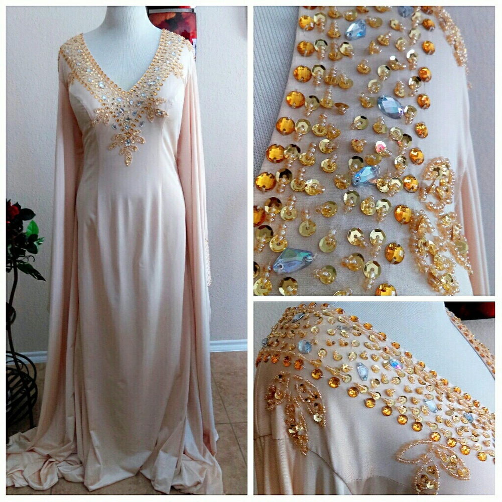 Sexy Champagne Kaftan Arab Style Gown