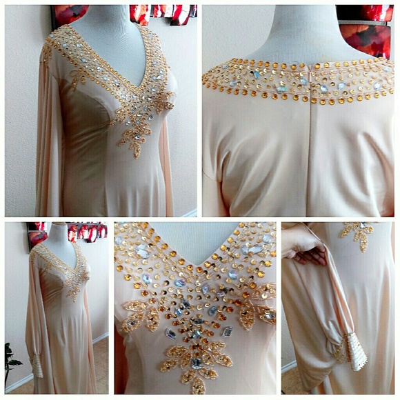 Sexy Champagne Kaftan Arab Style Gown - Picture 3 of 4