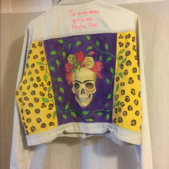 Gray painted studded denim jacket - Picture 1 of 2