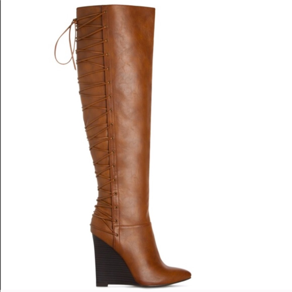 BRAND NEW with box brown lace-up wedge boot!!