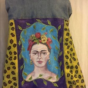 Plus size painted denim jacket Frida inspired