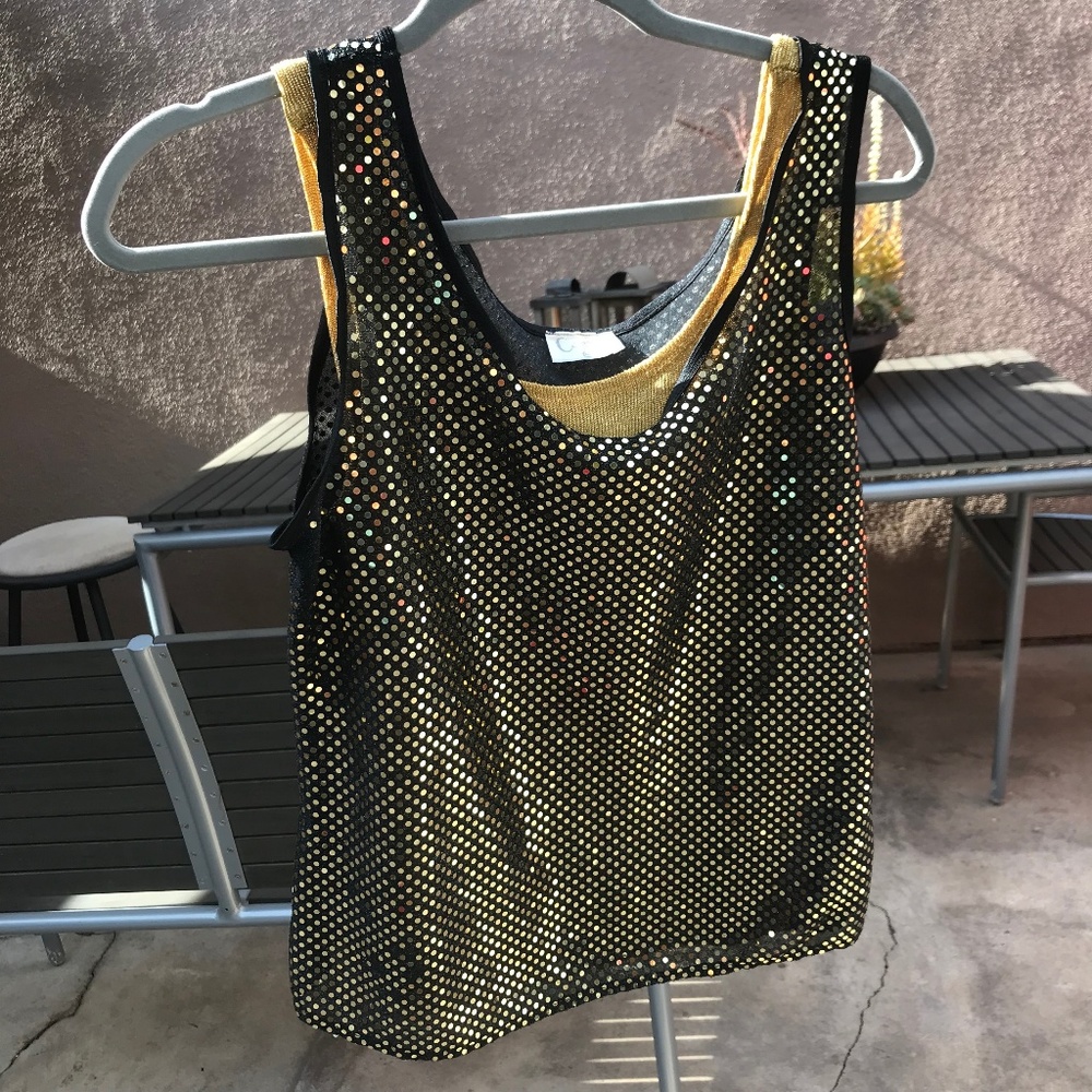 VINTAGE black & gold sequin tank top