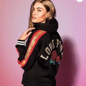 Large rose gold sequin pullover lace up hoodie NEW