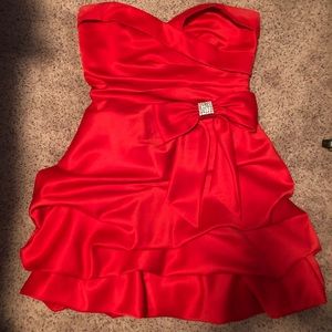 Red Strapless Cocktail Dress with Bow