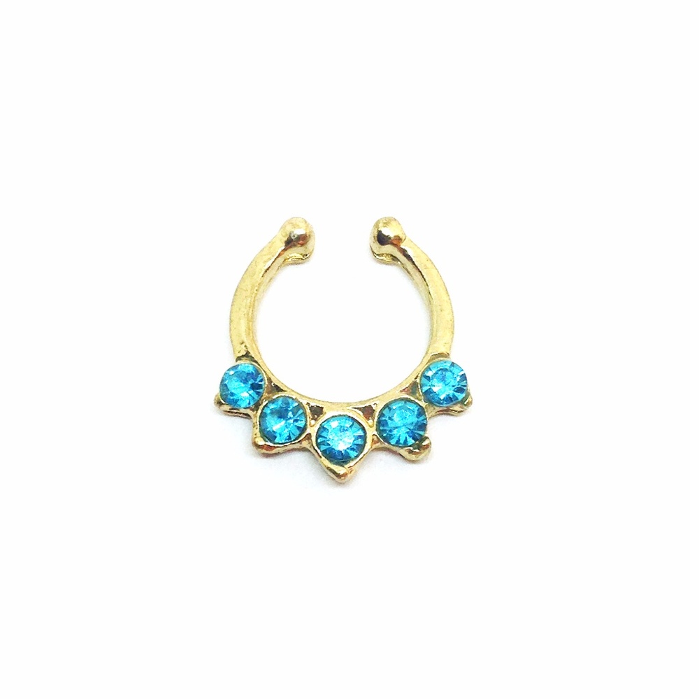 Faux Septum Ring in Gold tone + Jewels