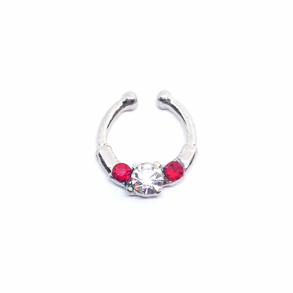 Faux Septum Ring in Silver tone + Jewels