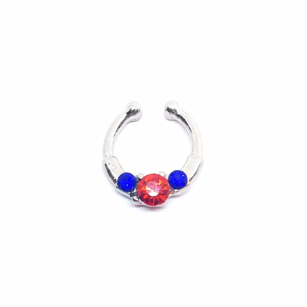 Faux Septum Ring in Silver tone + Jewels