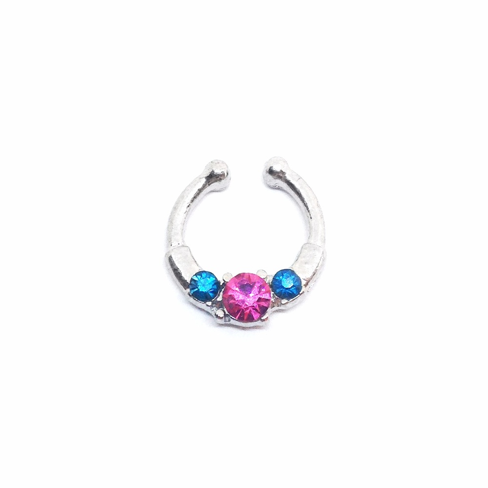 Faux Septum Ring in Silver tone + Jewels