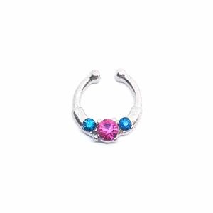 Faux Septum Ring in Silver tone + Jewels