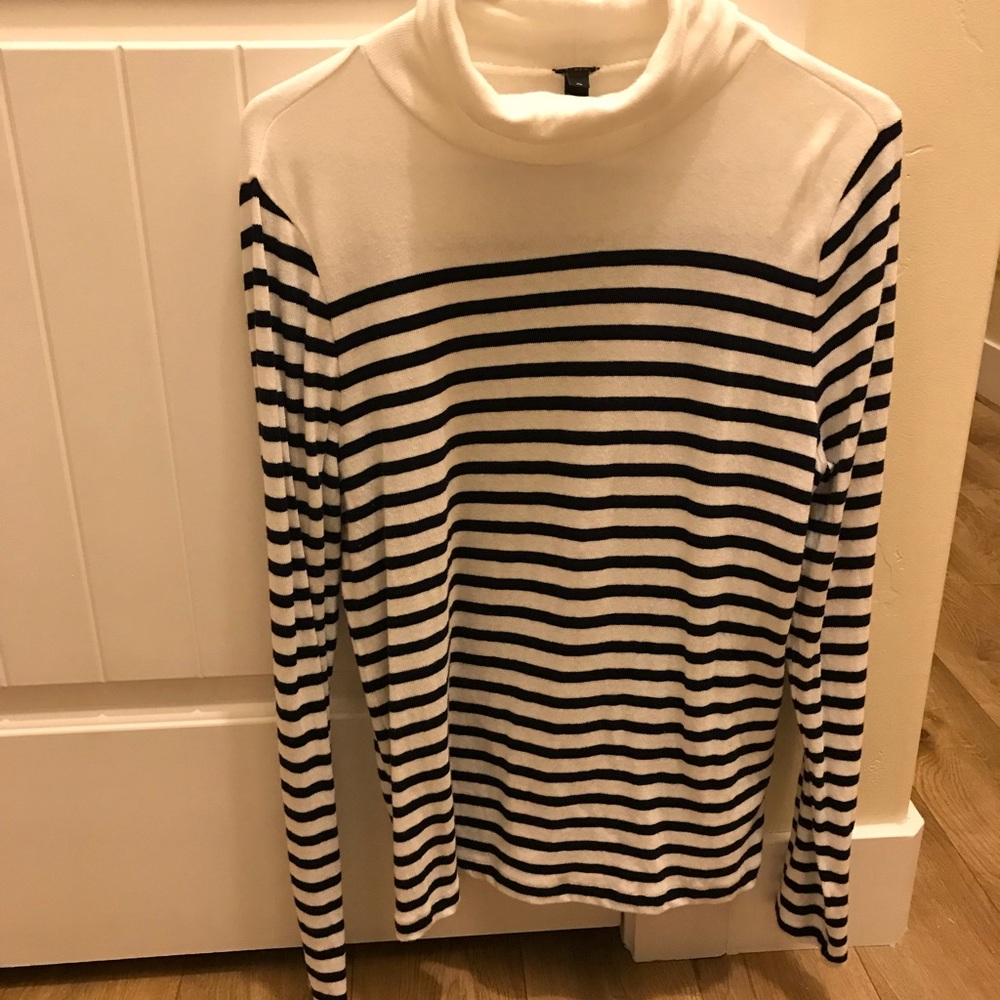 J Crew Navy/Cream Striped Turtleneck