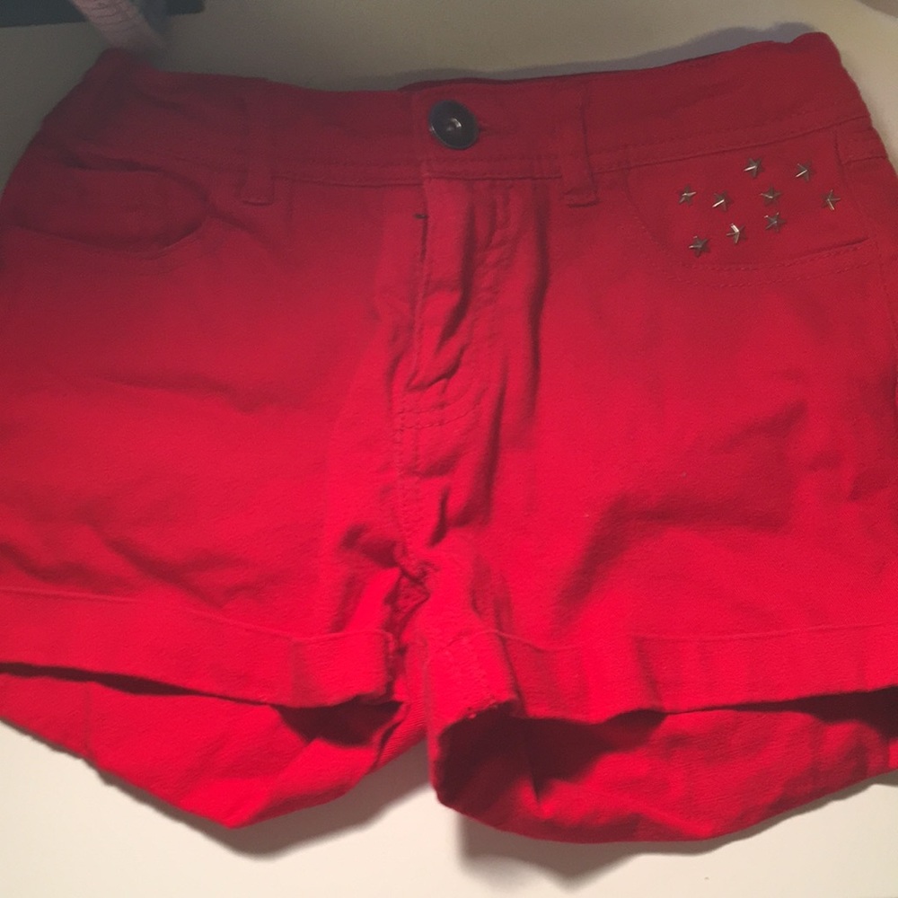 Red jean shorts