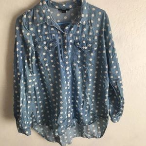 Denim polka dot bottom down top