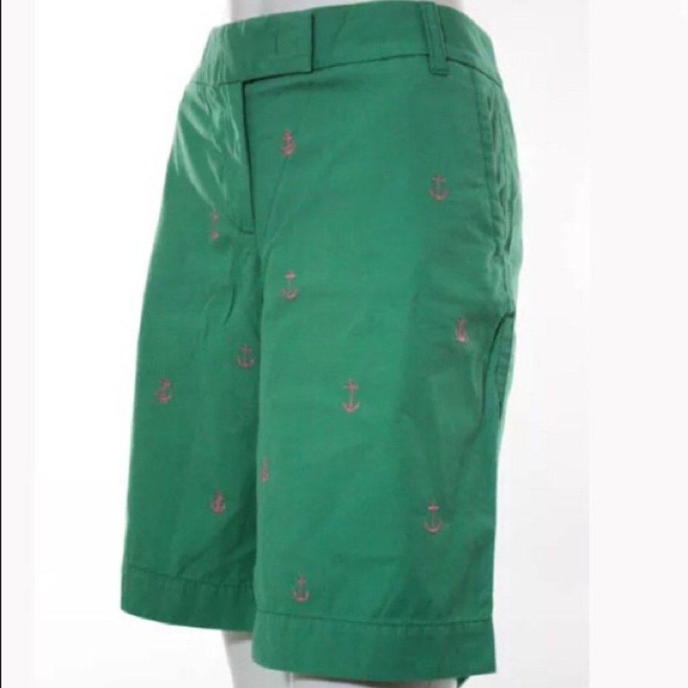 NWT J.Crew Green Cotton Anchor Print Shorts size10