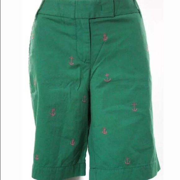 NWT J.Crew Green Cotton Anchor Print Shorts size10 - Picture 2 of 5