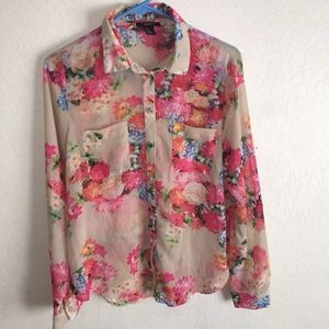 Chiffon floral button up blouse