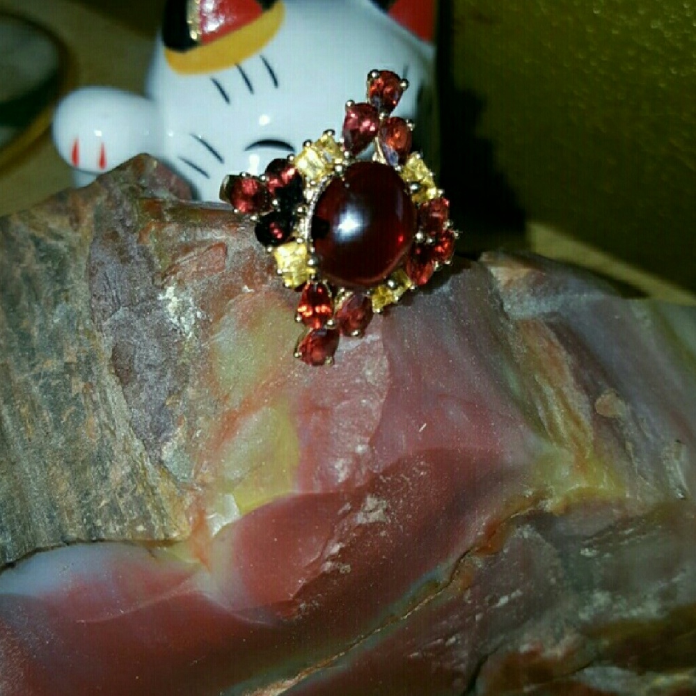 Vintage Le Vian rich garnet citrine 14kt ring Firm