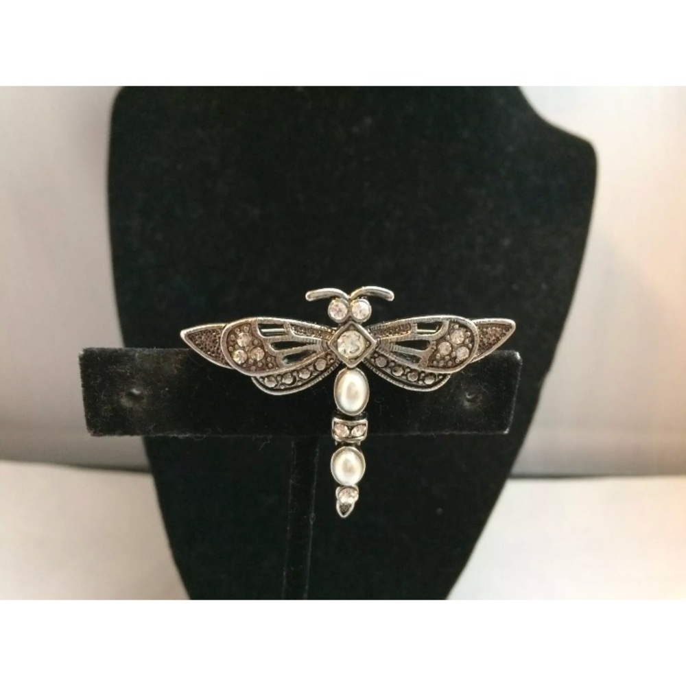 Vtg. Rhinestone Articulated Dragonfly Brooch