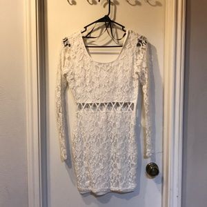 White Lace Sleeve Dress