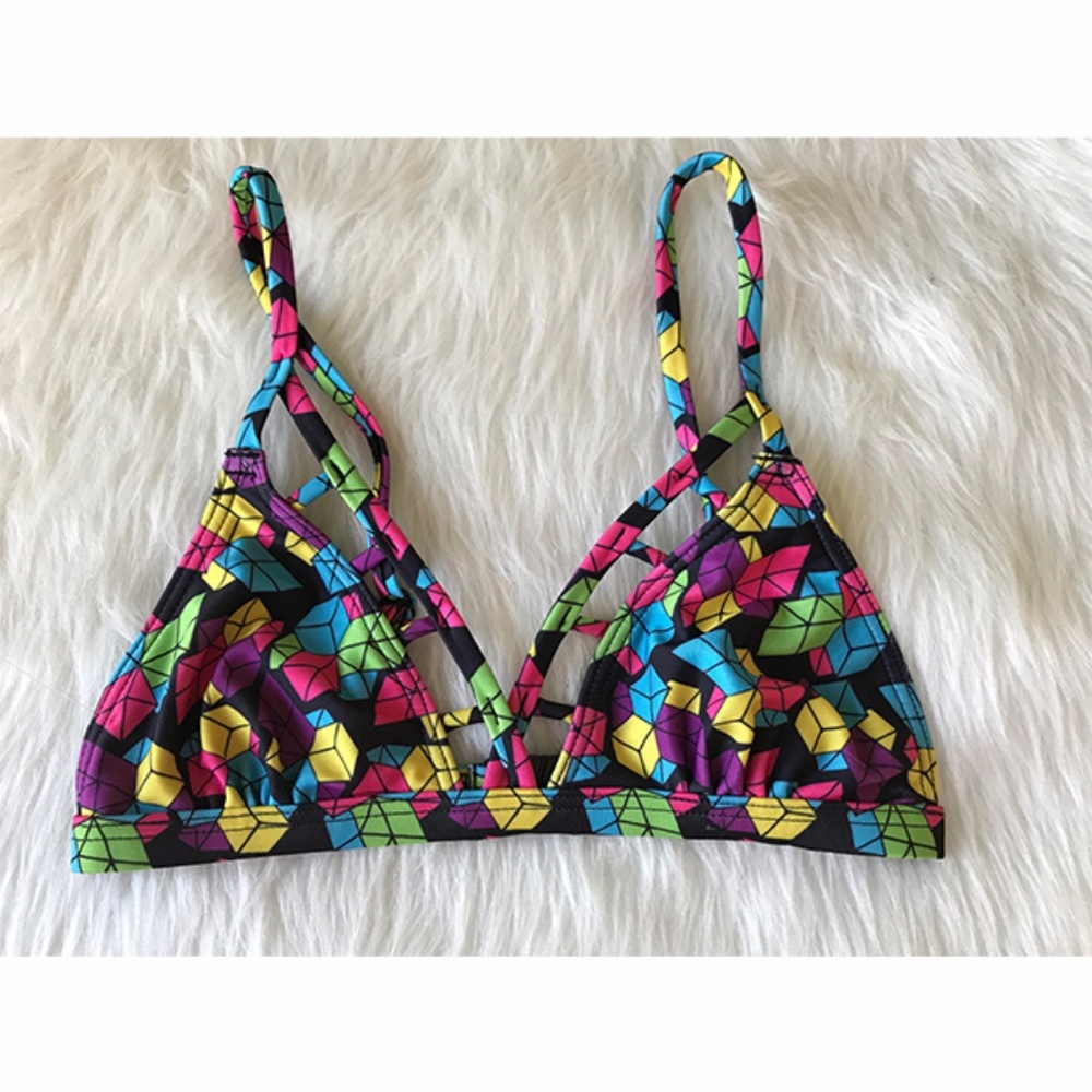 Asos Swim Color Geometric Bikini Top Sz 4