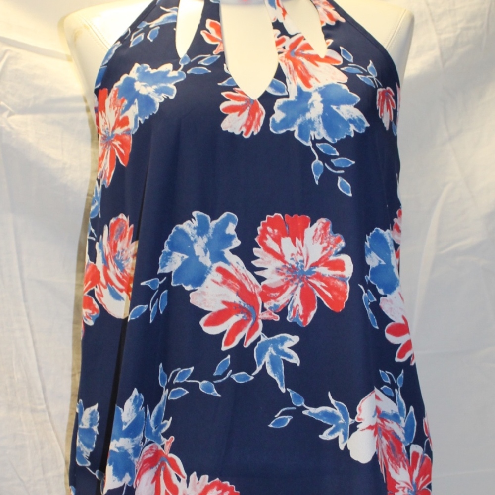 Navy Floral Sleeveless Blouse XS