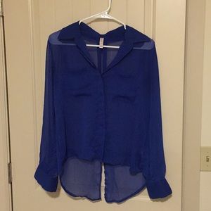Xhilaration Royal Blue Chiffon Hi-Low Shirt