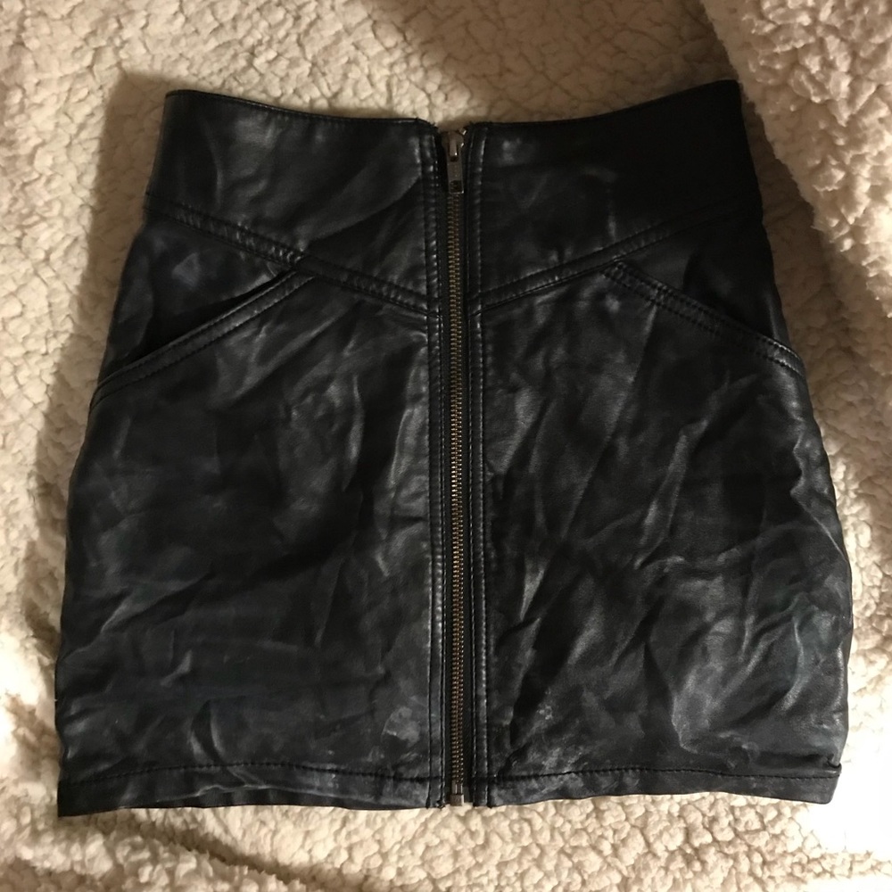Black Vegan Leather Zip Up Miniskirt