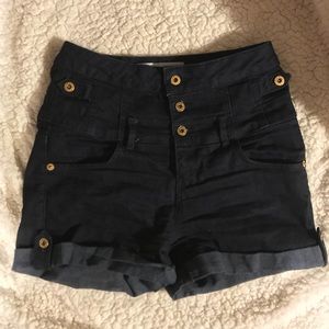 Dark Wash Highwaisted Denim Shorts Button Up