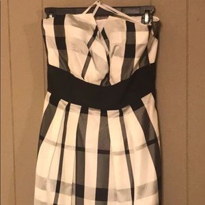White House Black Market B&W strapless party dress