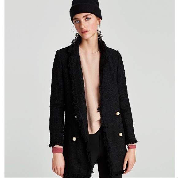 Zara Black Tweed Jacket with Pearl - Picture 2 of 4