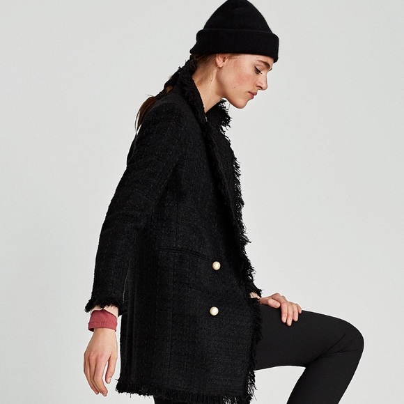 Zara Black Tweed Jacket with Pearl - Picture 3 of 4