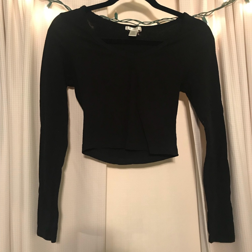 Plain Black Long Sleeve Crop Top
