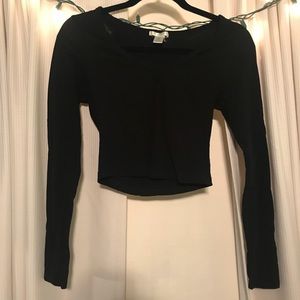 Plain Black Long Sleeve Crop Top