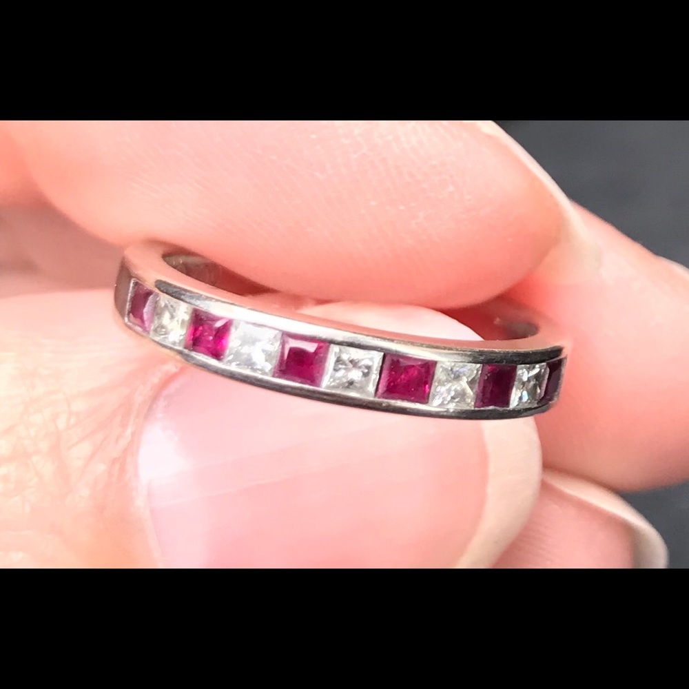 Princess cut Ruby and Diamond 18k band