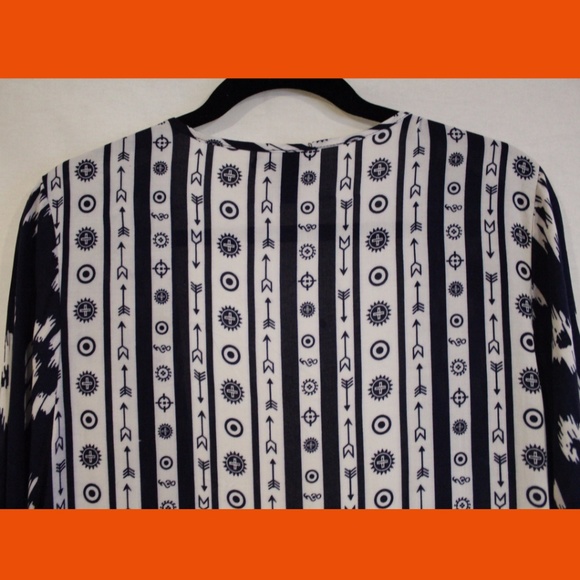 Long Fringed Cardigan Coverup Womens Navy White - Picture 4 of 5