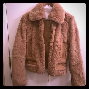 June Tan Genuine Rabbit fur w/leather trim jacket