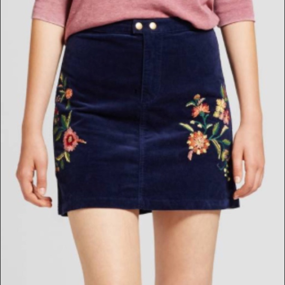 Embroidered Corduroy Navy Skirt Size 2 🌼