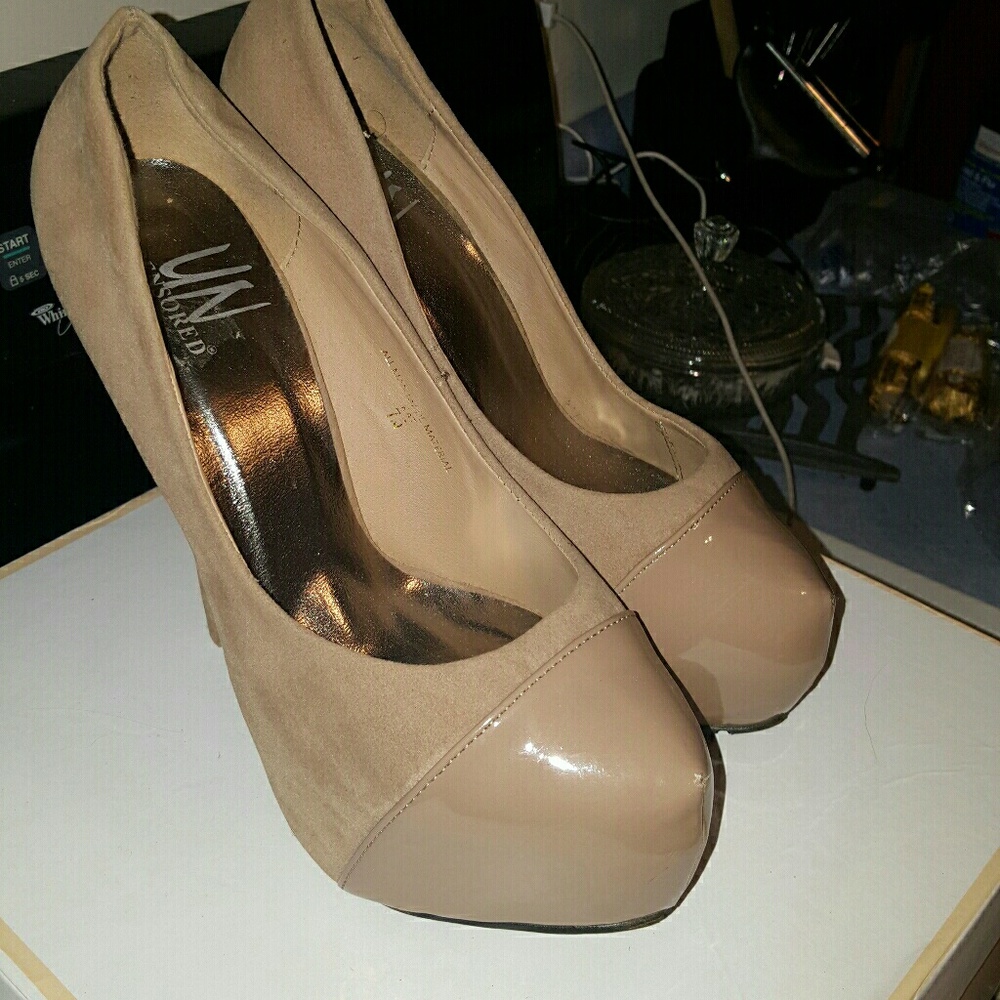 Hidden Platform wing tip beige heel 7
