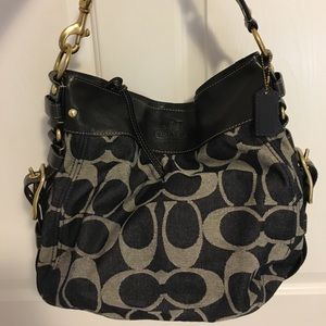 coach - Leather and Denim Signature Bag
